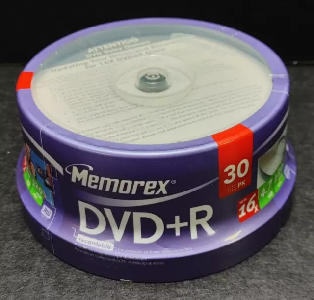 Memorex DVD+R Recordable 4.7GB 8X up to 16X - 30 Pack Spindle  New & Sealed!