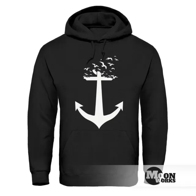 Hoodie Herren Anker Vögel Anchor Birds Sweatshirt mit Kapuze Moonworks®