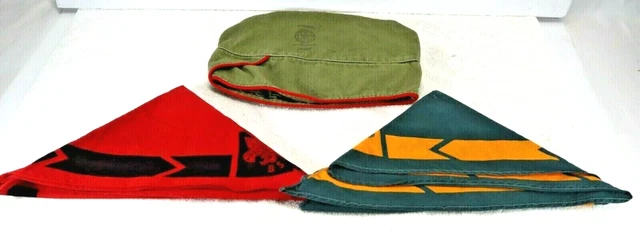 Vintage Boy Scout Cap Hat Scarfs Green Youth 7 -7 1/2 Scarfs 36 X 17 Accessories