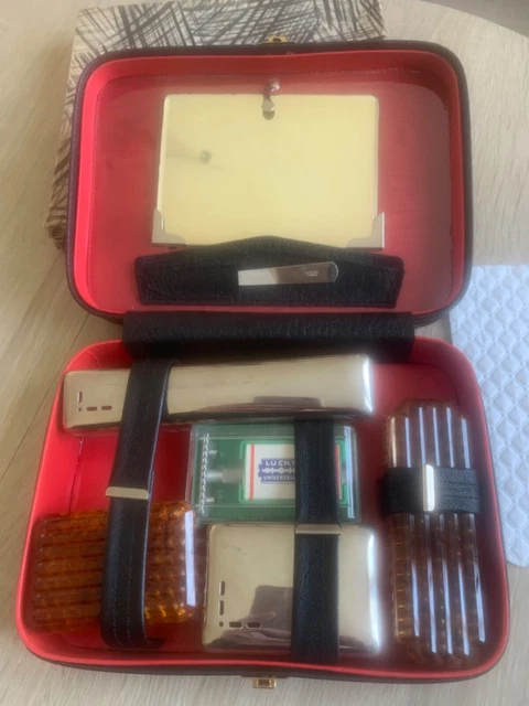 Trousse De Toilette Homme - Cuir Rouge Foncé - Vintage - Ancienne