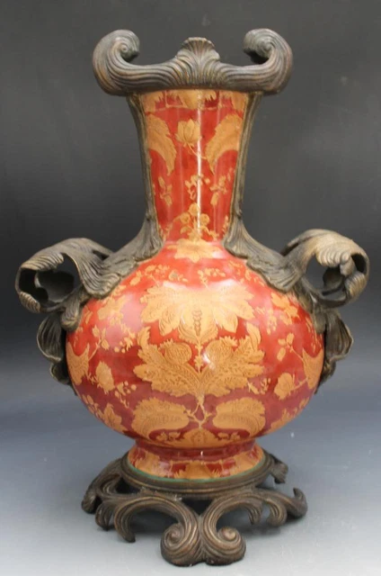 Vintage Wong Lee 1895 Bronze & Porzellan Griff Vase oder Urne Blumendekorationen 5