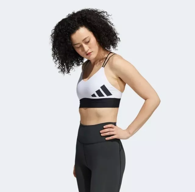 adidas Womens All Me Sports Bra Black White 3 Stripes Gym Fitness Workout  Yoga