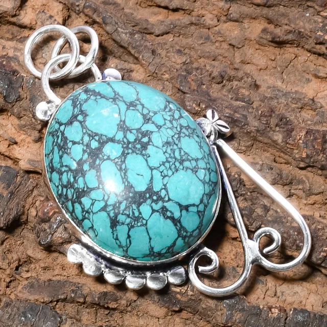 925 Sterling Silver Santa Rosa Turquoise Gemstone Handmade Jewelry Pendant 2.13"