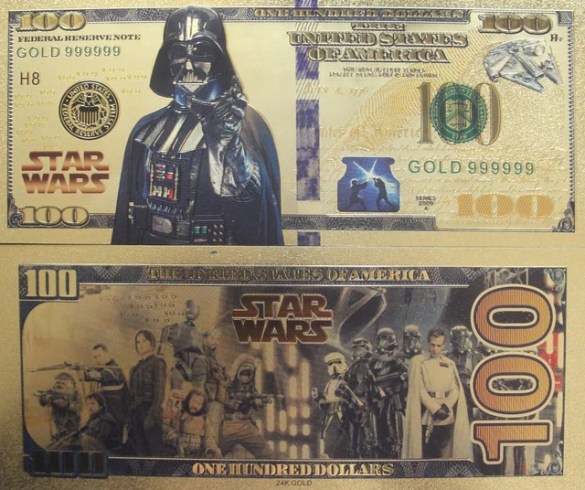 (1) Gold Banknote Star Wars "Darth Vader"  $100 Banknote For Gift Or Collectible