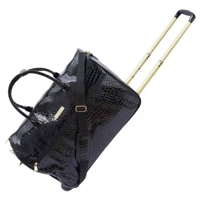 Samantha Brown Wheeled Weekender - Durable croco-embossed PVC - Black -