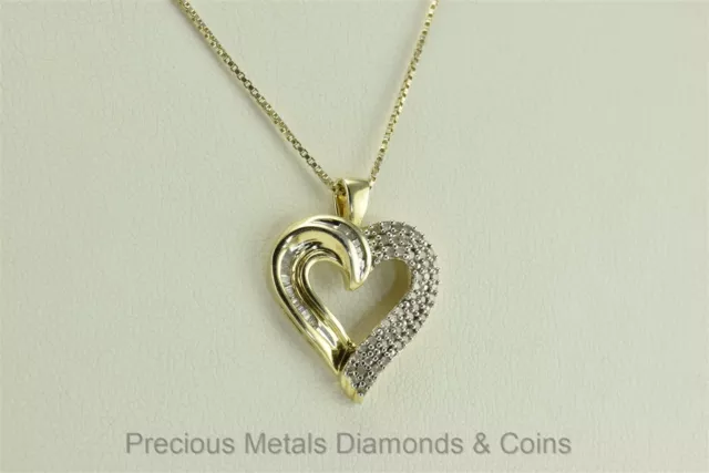 Gold over Sterling Silver Diamond Accented Heart Pendant 925 w/ 18" Chain