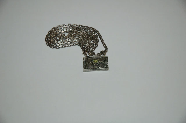 Sterling Silver Elongated Box Chain 24" w/ Sterling Ornate Pendant / Gem Stone