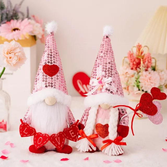 fr 2Pcs Plush Gnomes Toy with Sequin Hat Mini Dwarf Figure Valentines Day Gifts