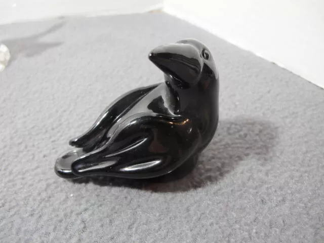 Langna England Hand Blown Black Glass Raven Crow Shaped Paperweight