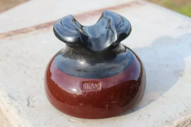 Vintage KNOX Porcelain Electric Insulator 5" Diameter - Brown / Black - 4" Tall