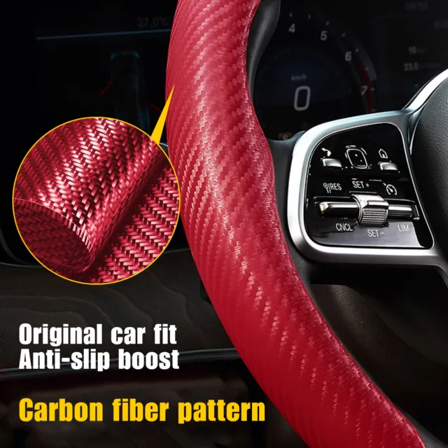 2x Red Carbon Fiber Universal Car Steering Wheel Booster Cover NonSlip Accessory 3