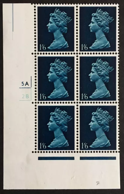 Rare GB QEII 1968 Pre Decimal Machin 1s6d SG743Ev U28 Cylinder 5A/2B PVA Gum MNH