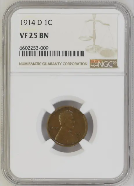 1914-D Lincoln Cent Wheat Penny NGC VF 25 BN