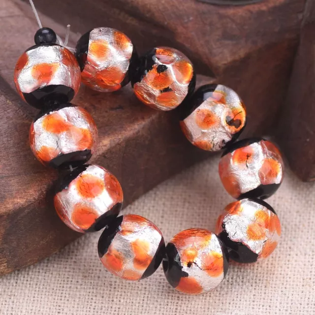 5pcs Glossy Foil Round 12mm Handmade Lampwork Glass Beads For Jewelry Making