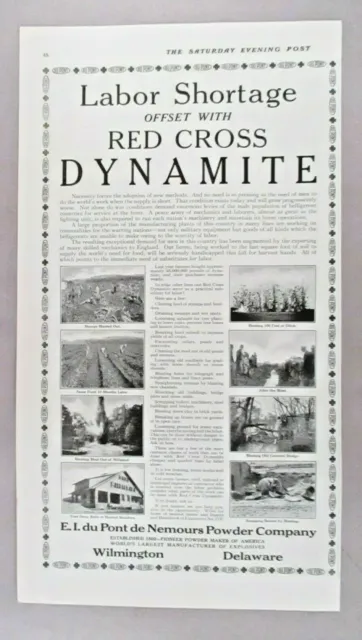 DuPont Powder PRINT AD - 1915 ~~ Red Cross Dynamite, Labor Shortage