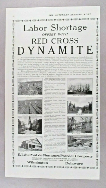 DuPont Powder PRINT AD - 1915 ~~ Red Cross Dynamite, Labor Shortage