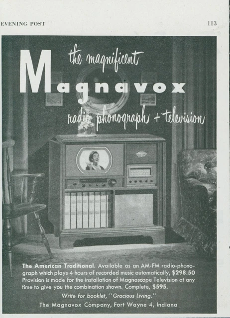 1949 Magnavox Radio Phonograph Television TV On Gracious Vintage Print Ad SP17