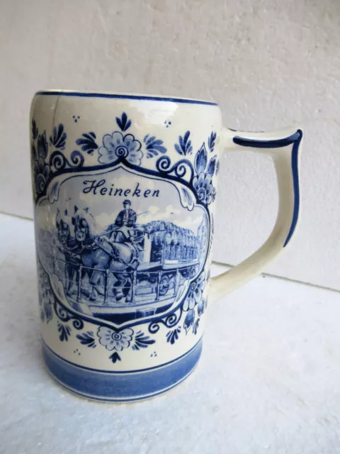 Vintage Delft Blue Heineken Beer Stein Mug Holland Hand Painted Windmill Rare "F