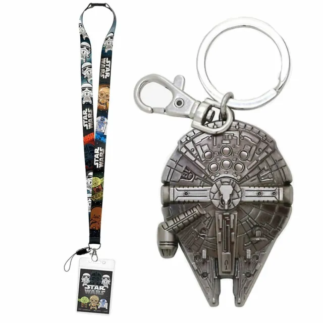 Disney Star Wars Lanyard and Millennium Falcon Keychain Bundle | Disney...