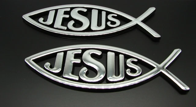 (2) CHRISTIAN JESUS FISH 3D CAR EMBLEM DECAL STICKER SET Ichthys,Ichthus  5 inch