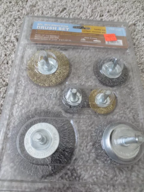 6pc Wire Wheels & Cup Brush Set Coarse Crimped Carbon Steel Wire