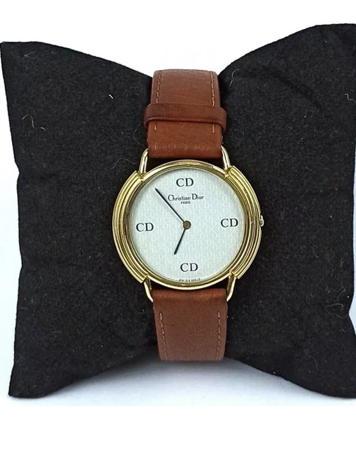 Christian Dior Paris Watch Vintage Wristwatch Luxury Golden Round White Dial