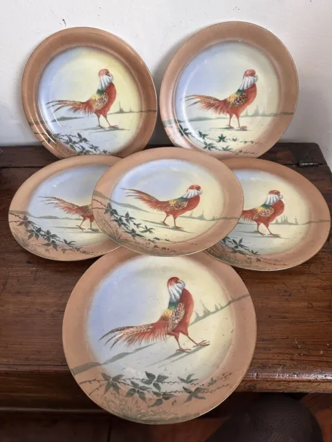 Antico set 6 piatti decorativi - dipinti a mano -fagiano/ porcellana Limoges