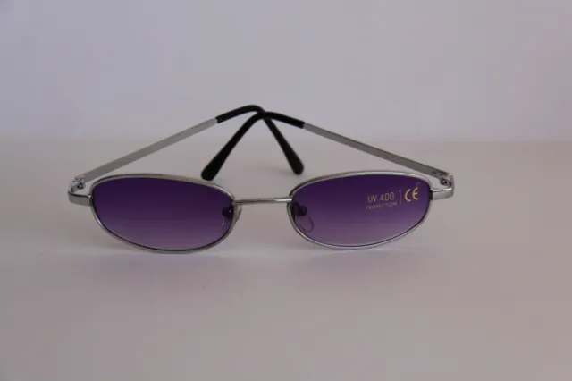 Farb Brille Sonnenbrille  Gläser Lila Rahmen Silberfarben Aus Metall