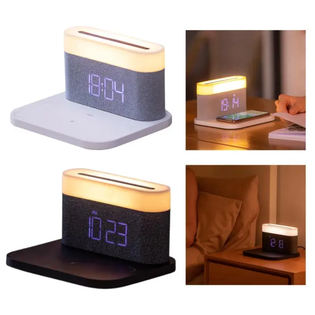 Electric Alarm Clock Wireless Charger Bedside Lamp 15W Fast Charging Kids