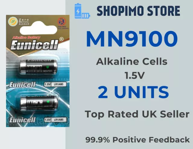 2 x MN9100 Alkaline 1.5V Clock Alarm Fob Calculator Batteries LR1 Cells Eunicell