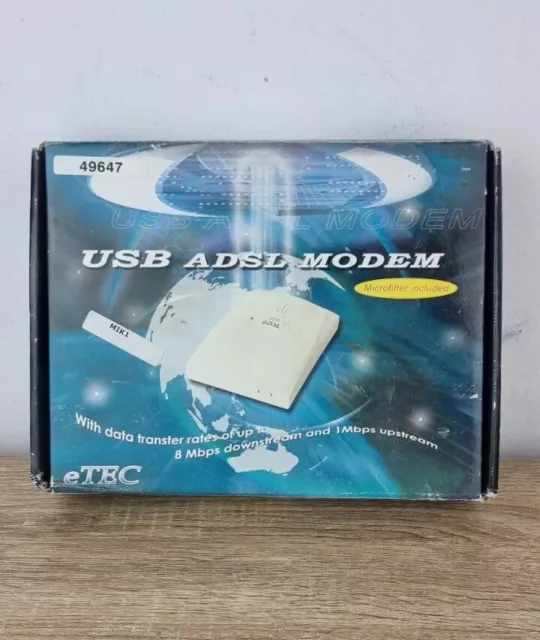 ADSL USB Modem etec- original cables and microfilter- boxed