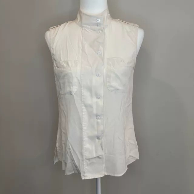 Equipment Femme Silk Size XS Tank Blouse Button Up Collared Ivory