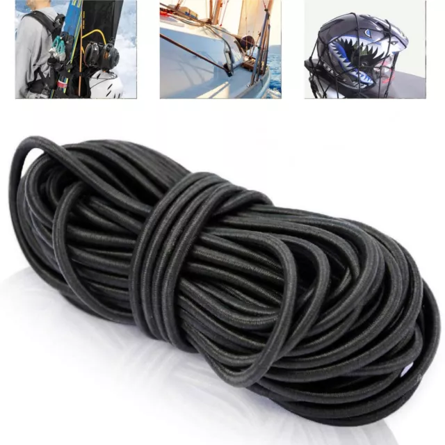 1/4" Bungee Cord Marine Grade Heavy Duty Shock Rope Tie Down Stretch Band Black