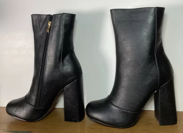 TRUFFLE COLLECTION FAUX Black Leather High Heeled Boots Size 6 Brand ...