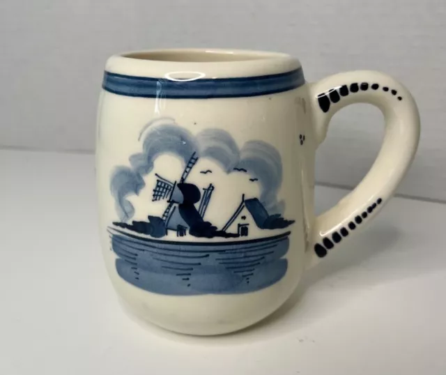 Delft Blue Hand Painted Holland Windmill House Flowers Mug Coffee Cup