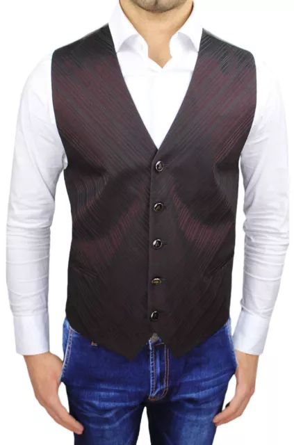 Gilet Panciotto Uomo Fb Class Rosso Bordeaux A Righe Nuovo Elegante Made Italy