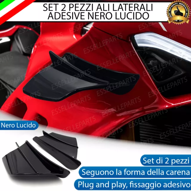 Set 2 Spoiler Ali Laterali Adesivi Nero Carena Moto Per Malaguti F12 Phantom 100