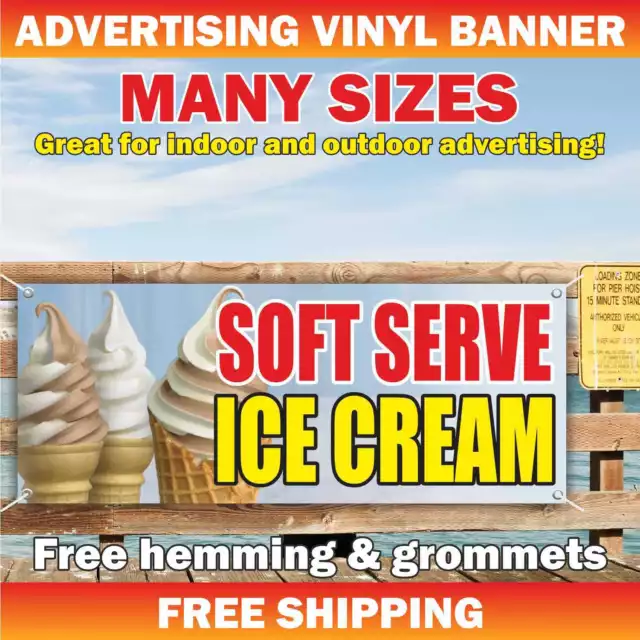 SOFT SERVE ICE CREAM Advertising Banner Vinyl Mesh Sign Flag Flavors Shaved ice