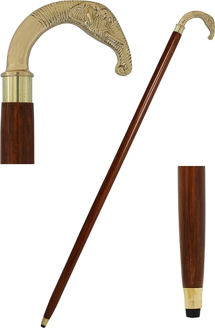 36" Brass Elephant Head Handle wood Walking Stick cane 3 part open stick