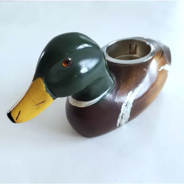 Vintage Duck Candle Holder Hand Crafted Wooden Mallard Cabin Rustic Farmhouse 7"