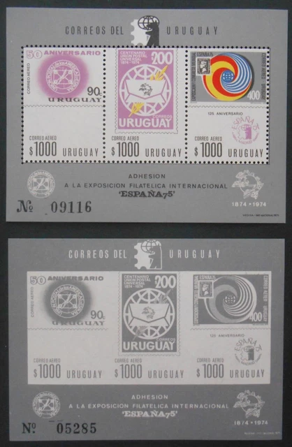 Uruguay 1975, Block, Mi. BL.23A+B, Weltpostverein, UPU, Brief, ** postfrisch