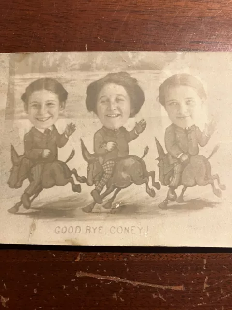 Good-Bye 3 Women Donkeys Dreamland Coney Island RPPC Real Photo Postcard