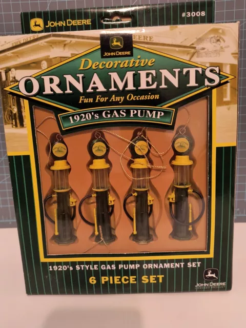 John Deere 1920s Gas Pump Ornament Set NIB