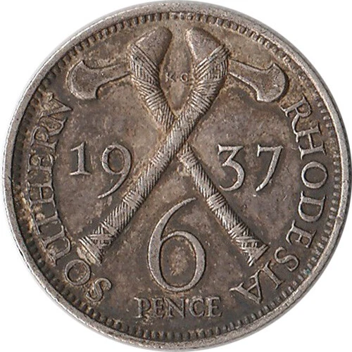 1937 Southern Rhodesia 6 Pence Silver Coin KM#10 One Year Type