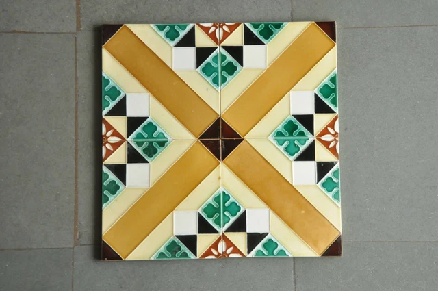 4 Pc Vintage D.K Mark Picture Colorful Ceramic Tiles , Japan