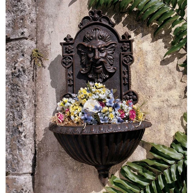 19.5" Classic Victorian Antique Replica Cast Iron Greenman Garden Wall Font