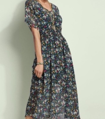 Cabi Fiesta Floral Dress NEW Sz Small Midi Elastic Waist