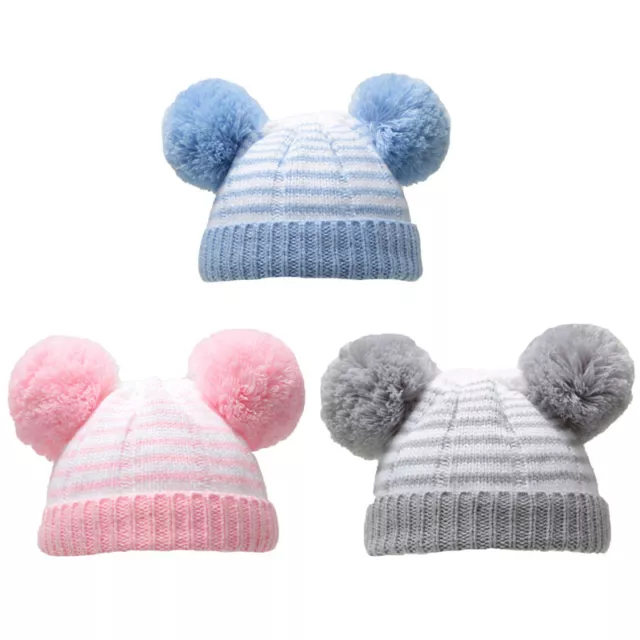 personalised baby double  POM POM STRIPEY  beanie embroidered hat