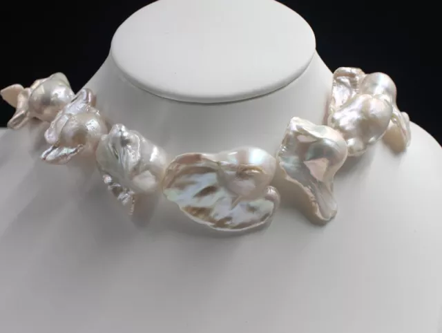 CLASSIC Big 25-40mm South sea White Weird Baroque Pearl Necklace 18inch