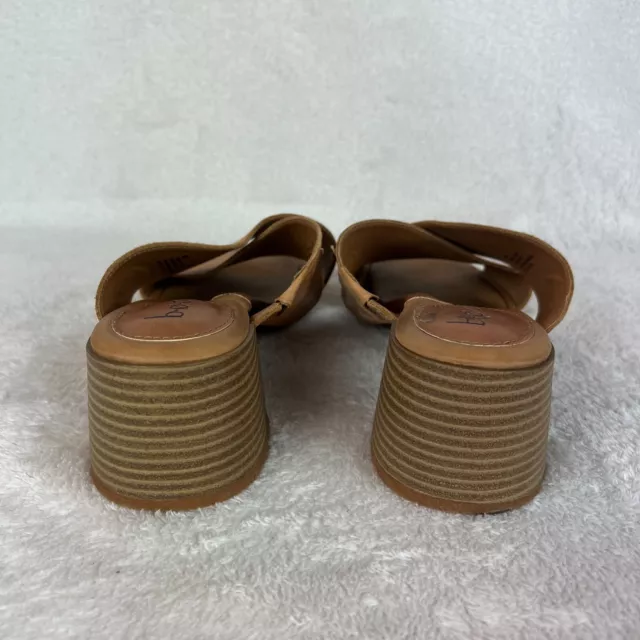 BOC Sandals Women 9 Tan Leather Crisscross Chunky Heel Slide Slip On Elba Saddle 3